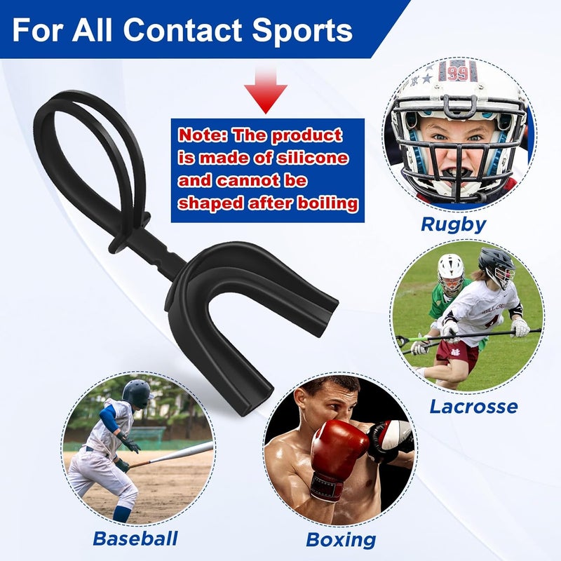 TOODOO 6 Pcs Strapped Mouth Guard Sports Mouthguard with Strap No Boil Football Boxing Mouthpiece Adult Youth Braces Soft Mouthguard for Lacrosse Basketball Hockey Wrestling - Image 2